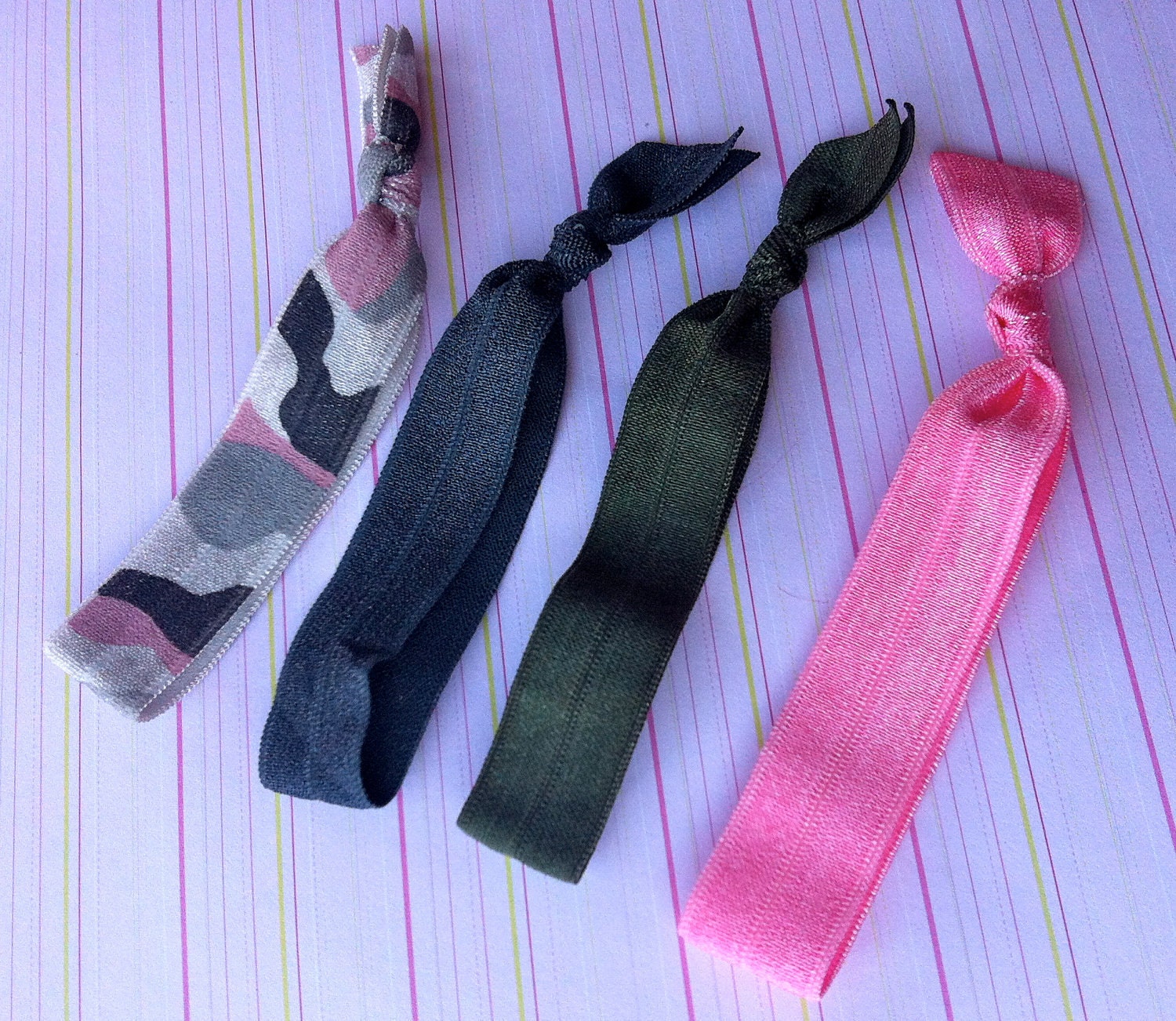 Grey and Pink Camouflage Collection Elastic Hair Ties