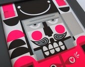 Nutcracker Mini Print, neon pink, original screenprint, 10 x 15 cm