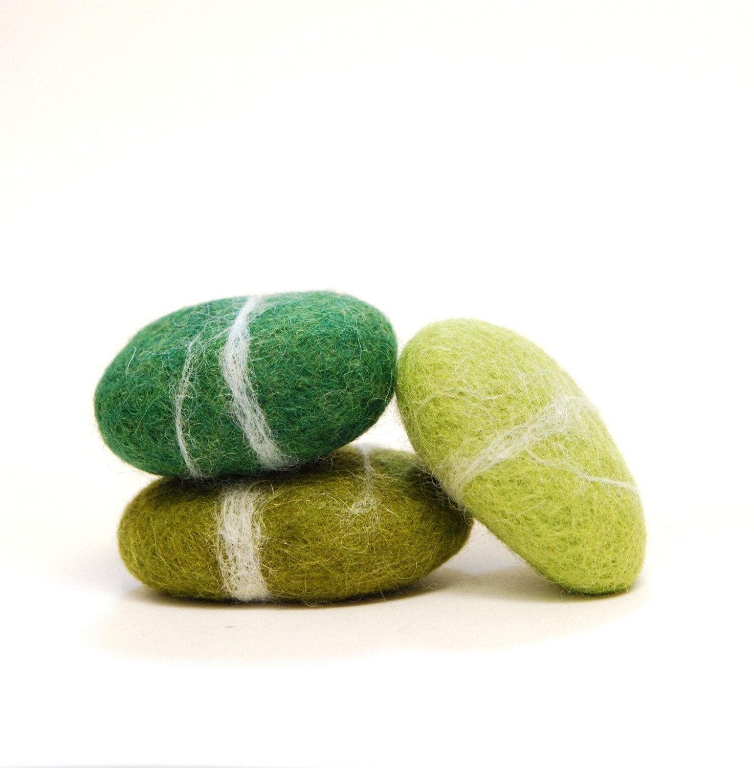 Felted Stones,  Green stones wool ecofriendly decor paperweight moss olive holiday unisex