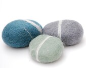 Felted Stones, blue grey mint stones wool ecofriendly decor paperweight