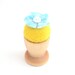 Needle Felted Pincushion, yellow blue aqua flower sewing ecofriendly garden wood natural