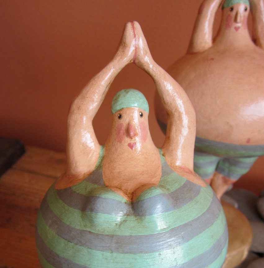 Folk Art Primitive Swimmer Diving Couple Valentines Day