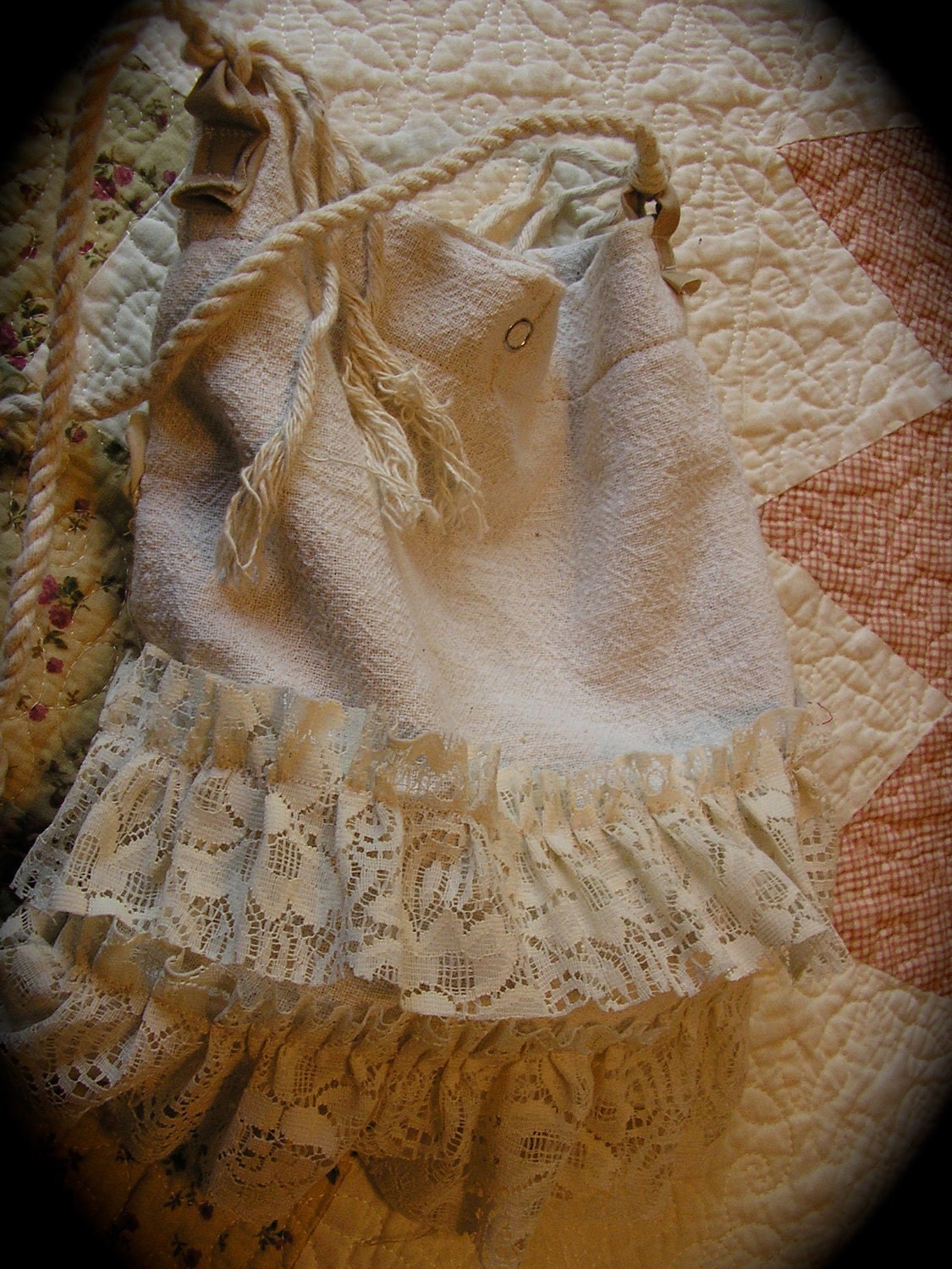 Burlap Linen Handbag, aged soft vintage linen cloth, eco friendly upcycled shabby primitive handmade Small