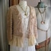 Vintage Crocheted Sweater, beige, romantic feminine, ruffled lace, altered couture, womens Small
