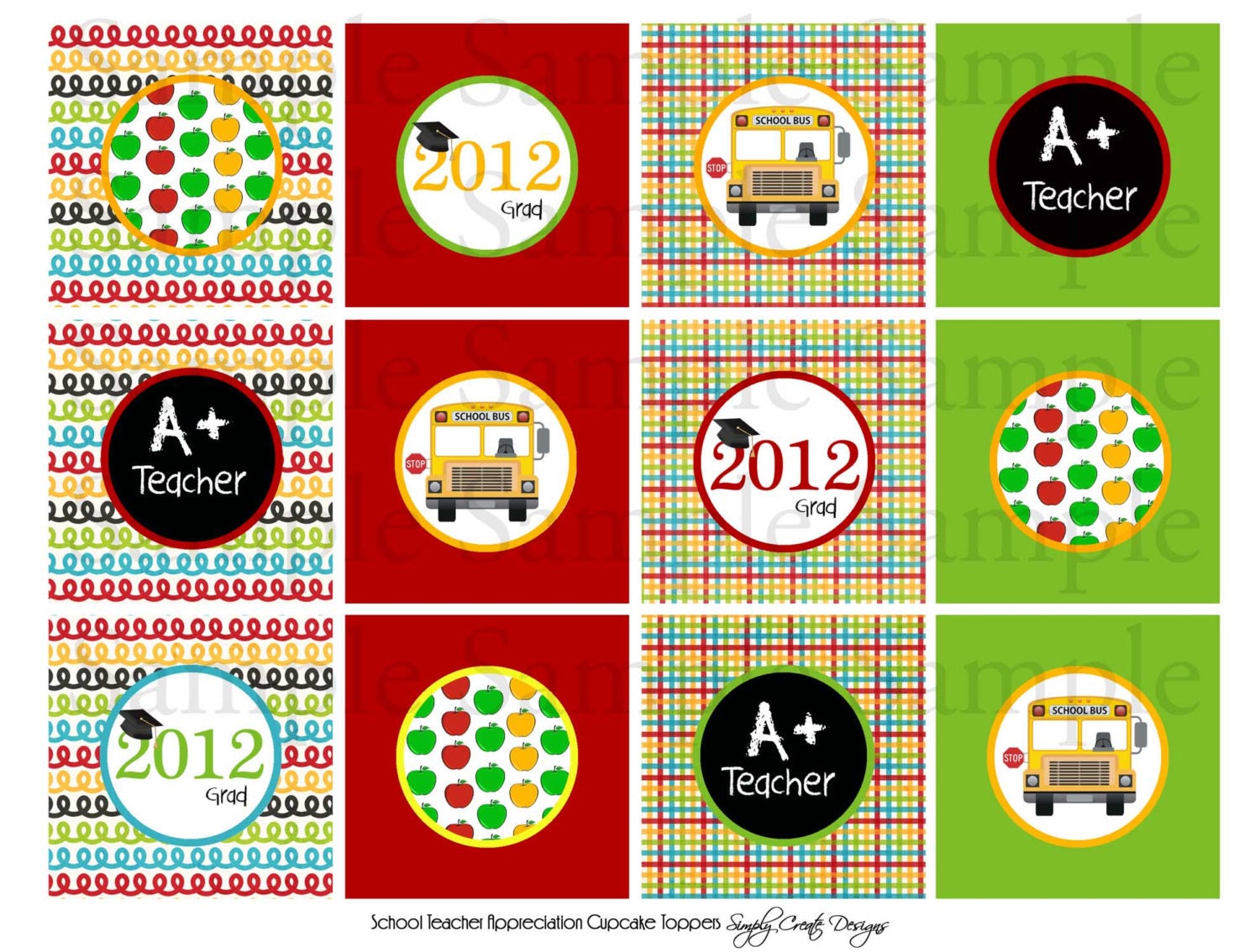 School Cupcake Toppers Graduation Teacher Appreciation 8.5x11 Jpeg DIGITAL File Il_170x135