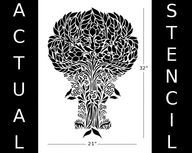 STENCIL for Walls - Art Nouveau TREE Pattern with Birds - Large tree stencil for DIY Home Decor