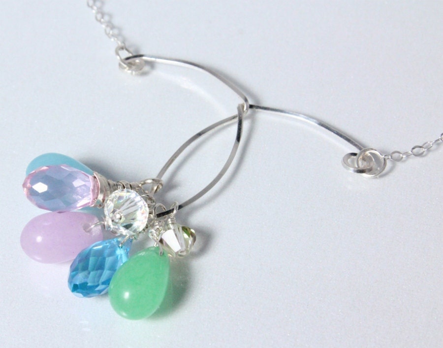 Pastel Jade Necklace, Swarovski Crystal and Sterling Wire