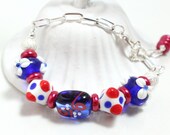 Red, White, and Blue Lampwork Bead Bracelet with Chain