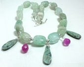 Green Fluorite Necklace with Ruby in Fuchsite and Pink Jade