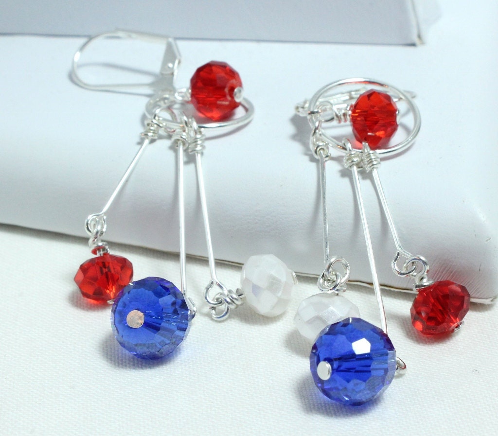 Patriotic Crystal Long Dangle Earrings
