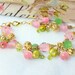 Lampwork Hearts Bracelet, Pink and Green Hearts and Flowers