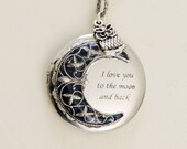 Locket,Owl Locket,Moonlight Owl,Silver locket-I love you to the moon and back ,Bridesmaid Necklace,Wedding Necklace,Valentines Day Necklace