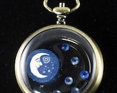 Moon stars necklace, pocket watch - ABeadInTimeJewelry