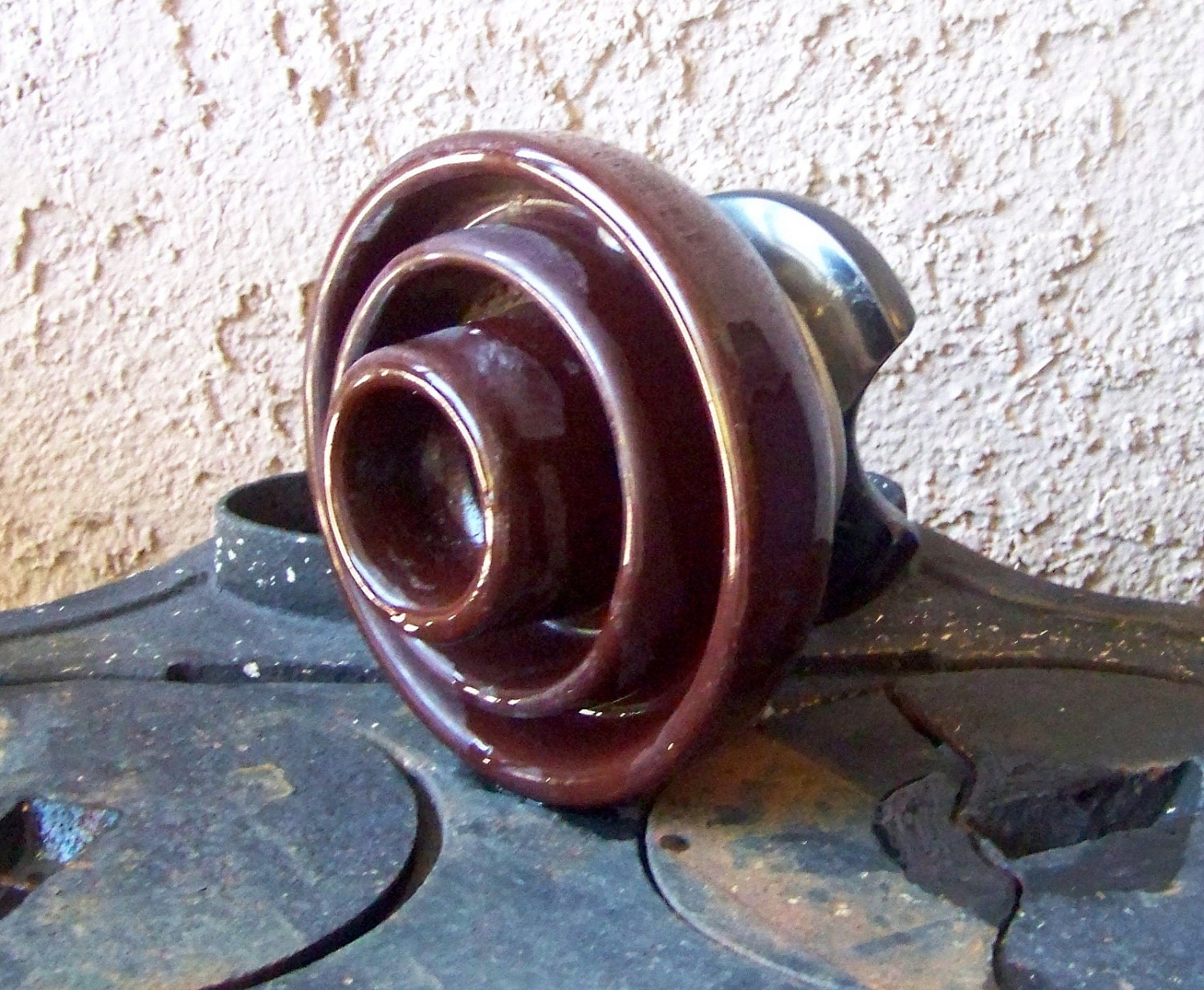 Vintage Brown Ceramic Insulator