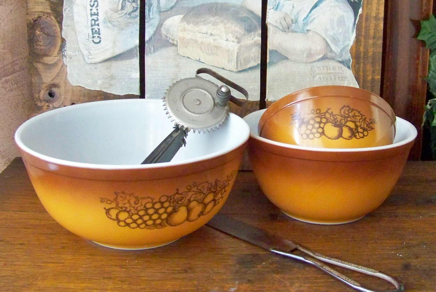 Vintage Pyrex Old Orchard Mixing Bowls
