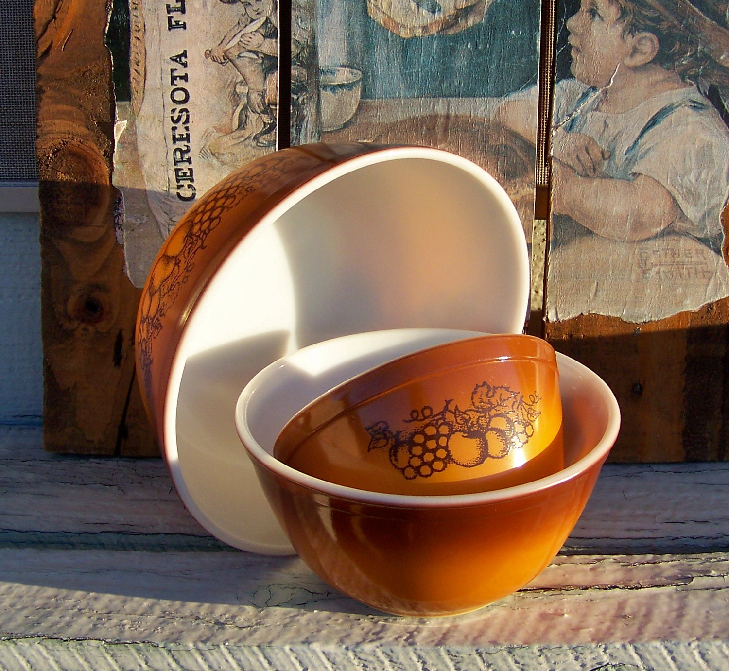 Vintage Pyrex Old Orchard Mixing Bowls