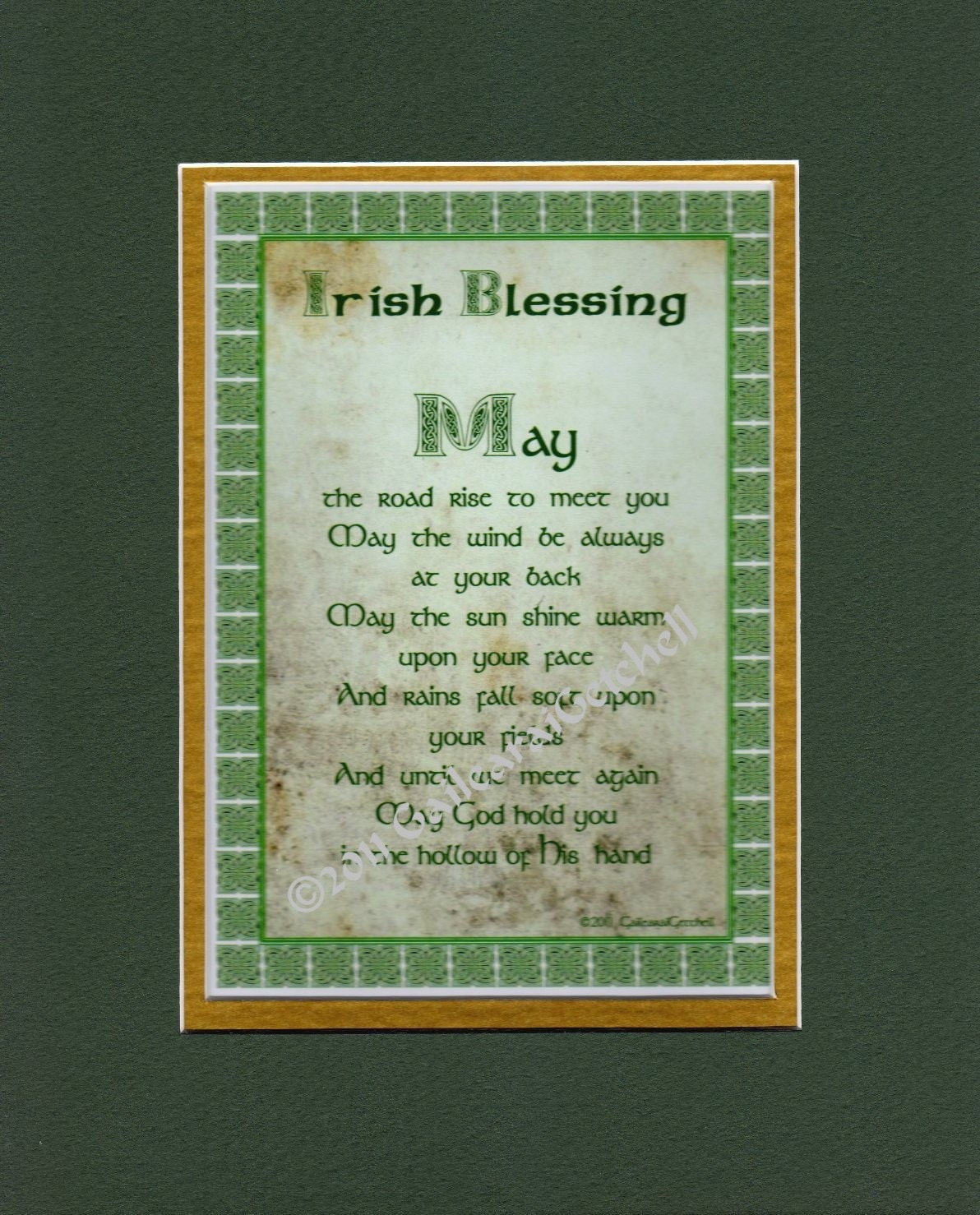 Irish Celtic Print Plaque 8" x 10" Double Mat Antique Background Irish Blessing Prayer Free Personalization