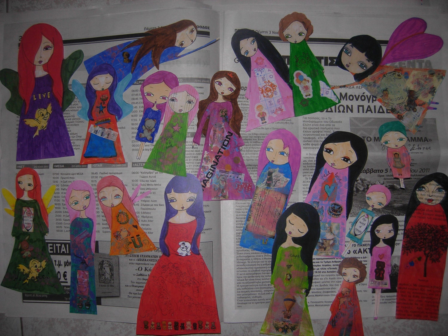 New Mixed Media Paper Dolls - Pack of 50  ready to use them in your crafts/art journaling/decoration- Original Artwork