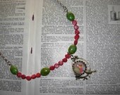 Gone with the Wind -Whimsical unique handmade beaded necklace with my art print