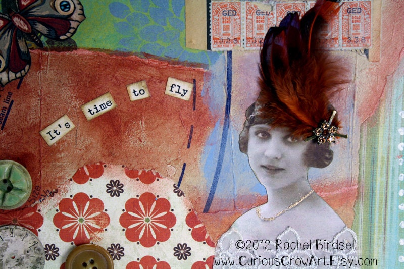 Mixed Media Collage "And I'm Off"  I Think it's Time to Fly the Coop