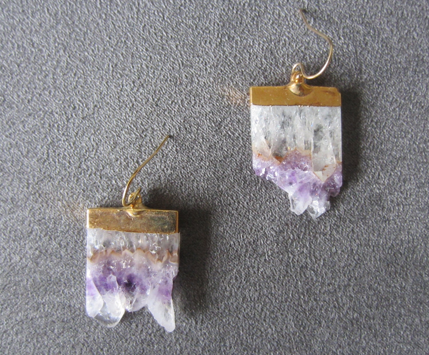 Natural Amethyst Stalactite Gold Earrings