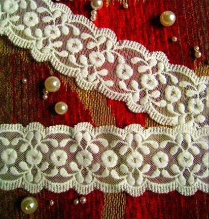 Cotton Embroidery Rose Lace Trim -2 yards Ivory Rose Lace Trim