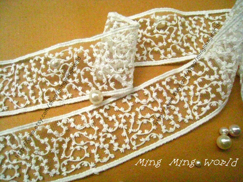 Cotton Embroidered Lace -2 Yards Ivory Cirrus Lace for Wedding Dress,Custom Dress