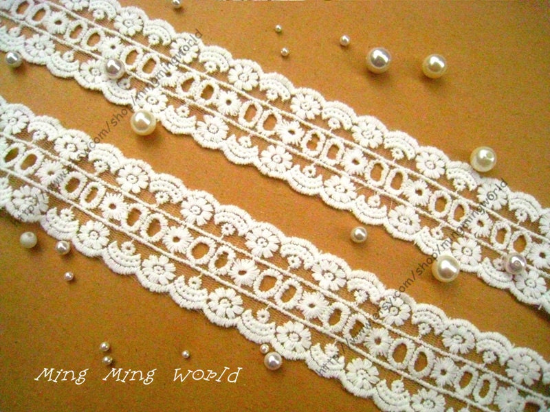 Cotton Embroidered Lace Trim -4 Yards Hollowed-out Little Flower Lace Trim