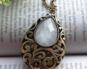Pretty retro copper Drop shape with hollow carved totem necklace pendant jewelry vintage style
