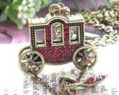 Pretty retro copper red crystals Vintage car with high heeled shoe necklace pendant vintage style