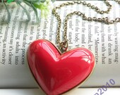 Pretty retro copper red heart necklace pendant jewelry vintage style
