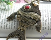 Pretty retro copper 3d fish with wine red eyes necklace pendant vintage style