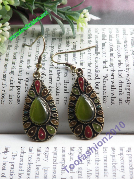 Pretty retro copper colorful drop shap earrings vintage style