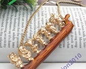 Pretty retro gold Seven 3d dwarfs pendant necklace vintage style
