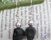 SALES-Pretty silver hooks with black color turquoise skull head earrings vintage style