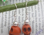 SALES-Pretty silver hooks with coffee color turquoise skull head earrings vintage style