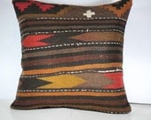 Antique Turkish Kilim Pillow Cover - Hand Embroidered - 18x18 inch