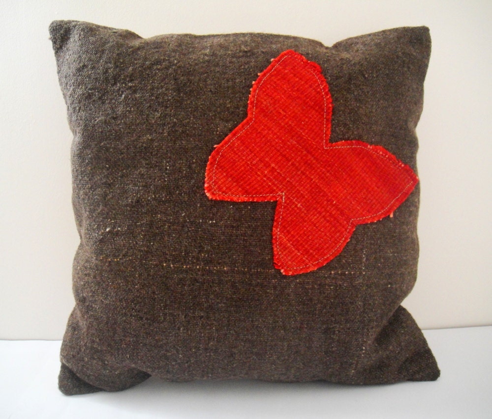 Butterfly Appliqued Pillow Cover  - 16x16 inch