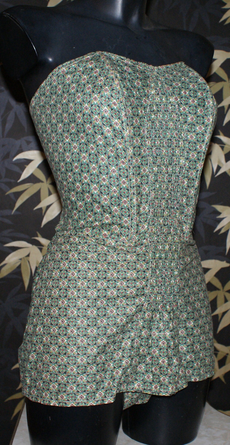 Vintage 1950s 1940s cotton ruched pinup tie back swimsuit S M Viva rockabilly