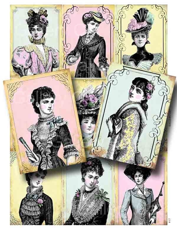 Victorian Fashion Ladies Digital Collage Sheet Instant Download for Paper Crafts Original Altered Art by GalleryCat CS17