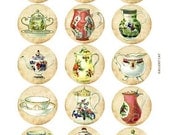 Antique Pottery Digital Collage Sheet Instant Download Paper Crafts 2 Inch Circles Original Whimsical Altered Art by GalleryCat CS37