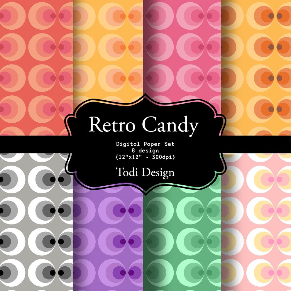 Retro Candy Digital Paper Set Il_570xn