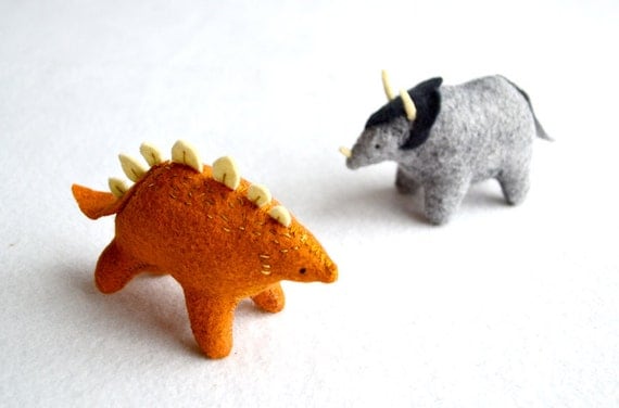 orange stegosaurus - dinosaur plush, felt soft sculpture by royalmint