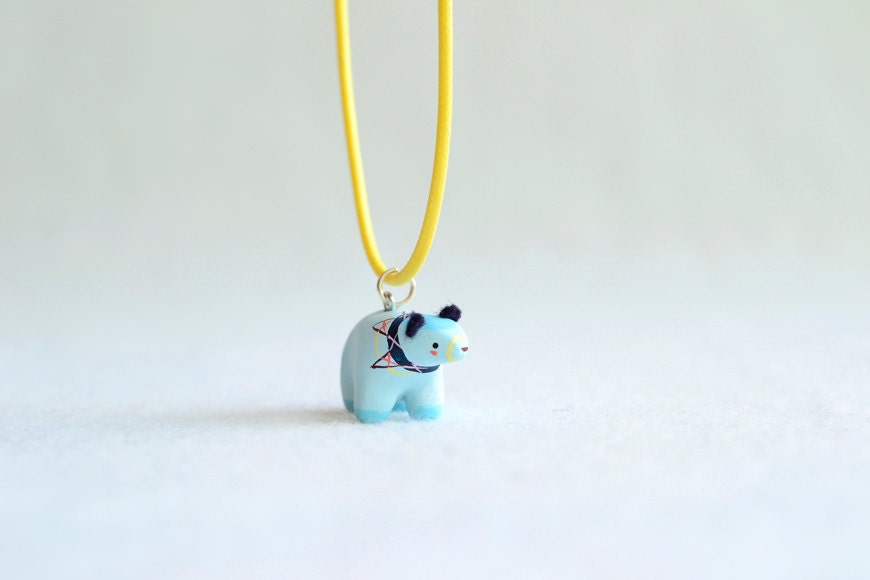 baby blue spirit bear pendant - charm necklace
