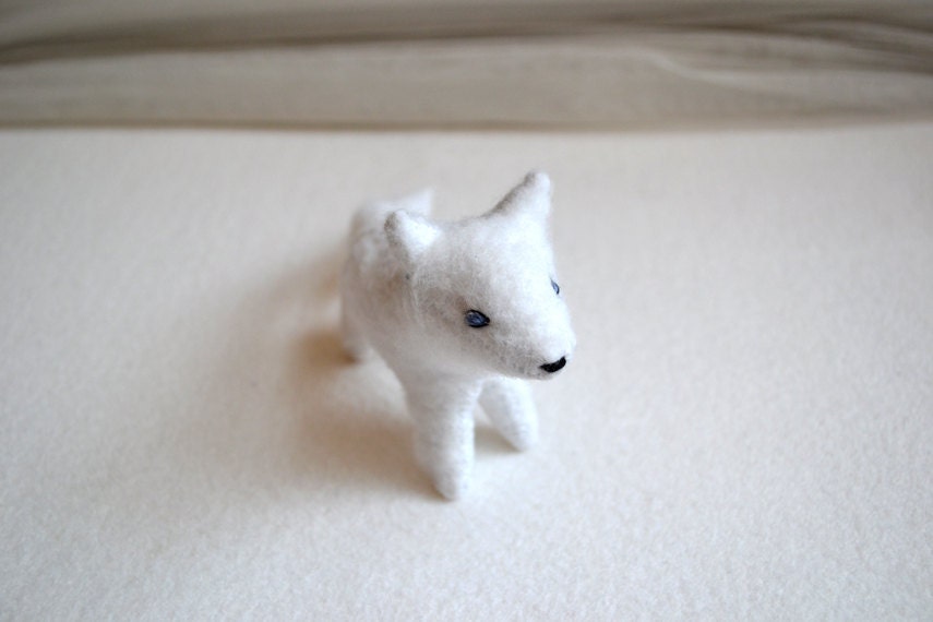 all white arctic fox - felt fox plush by royalmint