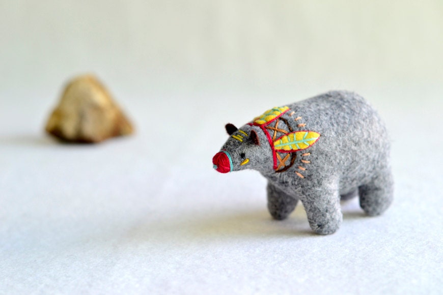 yellow feather spirit bear - soft sculpture animal - plush bear