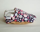 Allison Bison Booties Size 6 to 12 Months Pink Gray Baby polka dot Ready to Ship