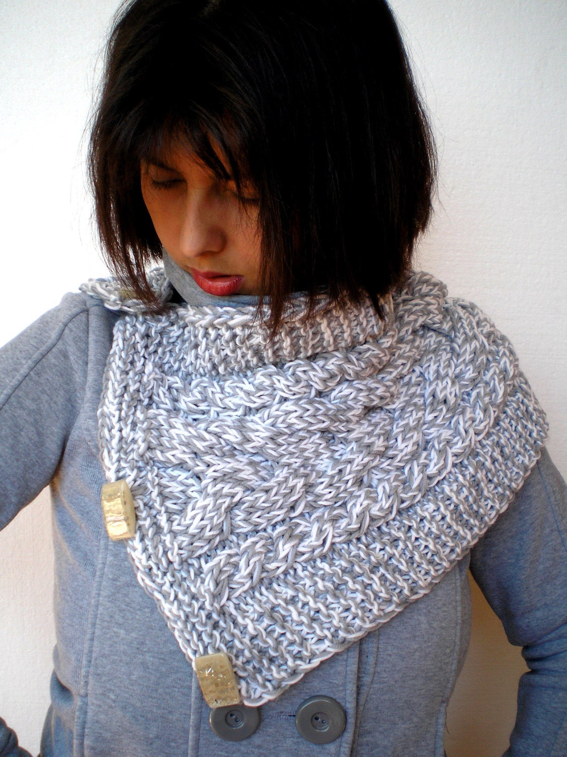 Elegant Grey Knit Cowl pure soft Merino Wool Circle Scarf woman Cowl IN SALE