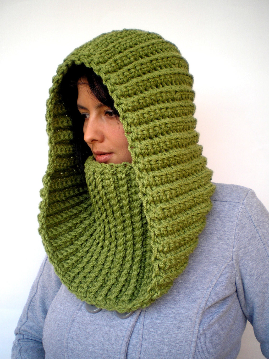 Apple Green Chunky Hood Cowl  Super Soft Mixed   Wool Crocheted Hood Cowl Woman Chunky Hood NEW