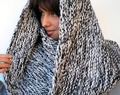 Salt & Pepper Chunky Circle Scarf Hand Knit Big Cowl Soft Mixed Wool Unisex Neckwarmwe NEW COLECTION